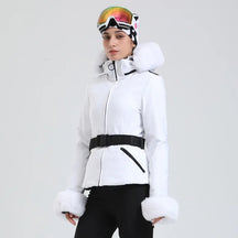 Jaqueta Feminina de Ski impermeável com Pelo no Punho e Capuz – Impermeável, Térmica e Respirável para Frio Extremo