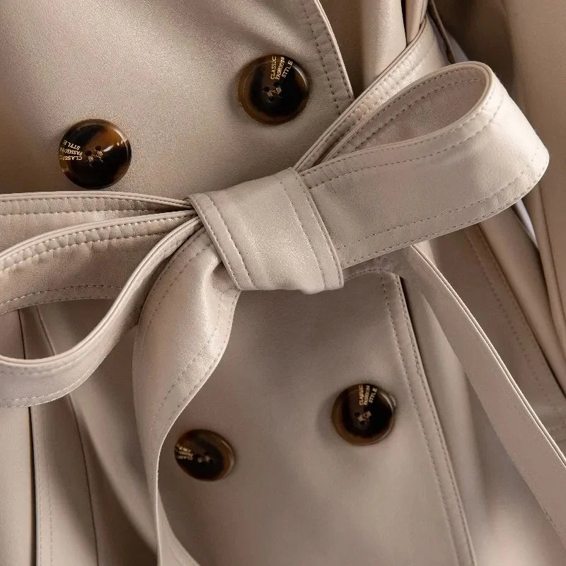 Trench Coat Couro de Cabra(Pelica)– Cintura Marcada e Caimento Sofisticado