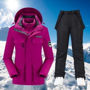 Conjunto Feminino para Ski e Snowboard – Jaqueta Acolchoada com Calça Impermeável e Proteção Térmica