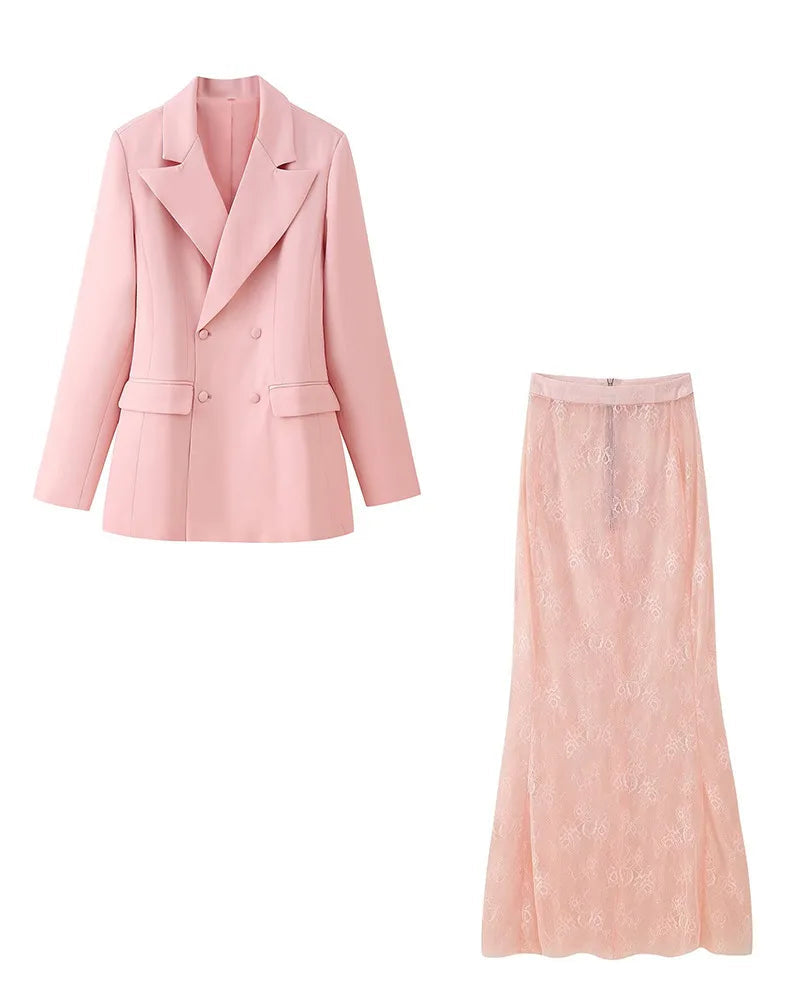 Conjunto Élise – Blazer Alfaiataria e Saia Plissada com Renda