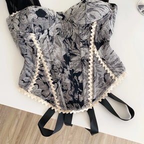 Top de Alças Estampado com Detalhes em Renda
