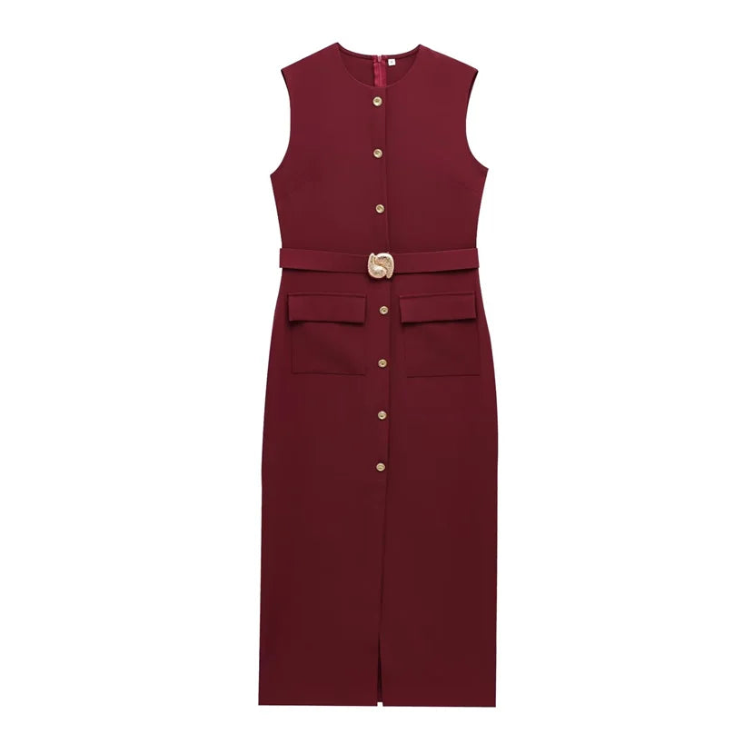 Vestido Midi sem Mangas – Elegância Casual