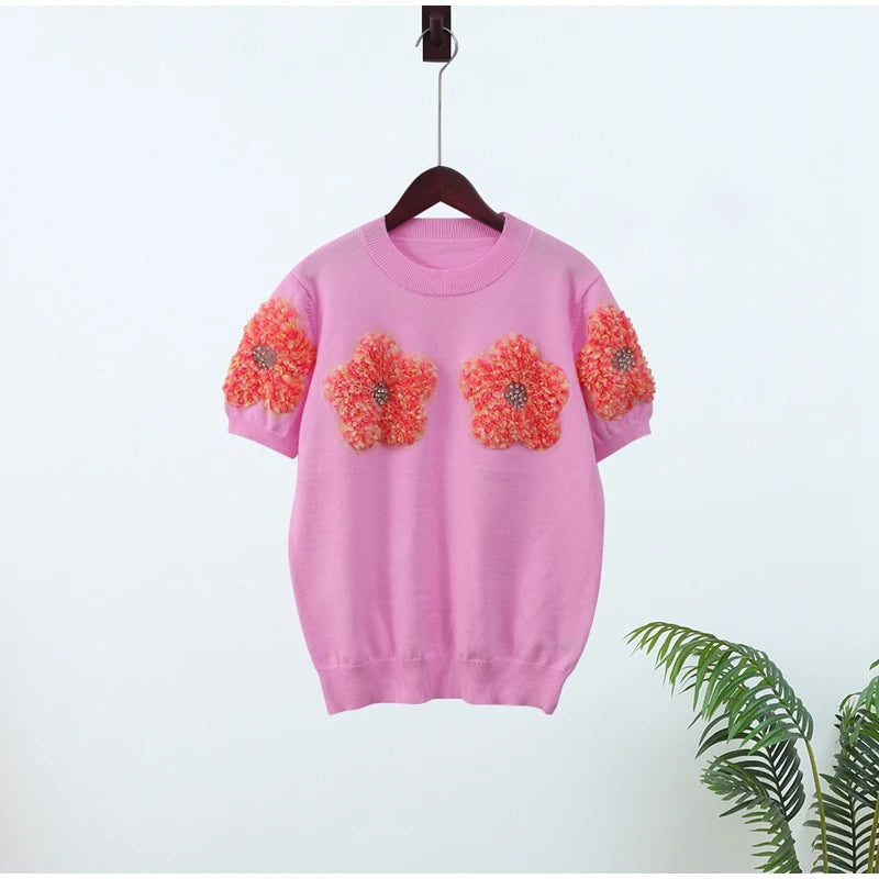 Blusa Tricô bordada com flor - Novidade