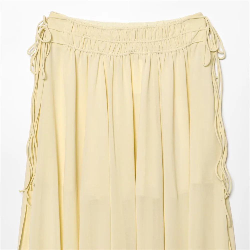 Conjunto Camisa com Babados & Saia Midi Casual Primavera/Verão