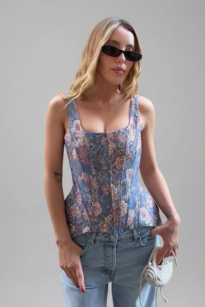 Corset Estampado com Decote Quadrado