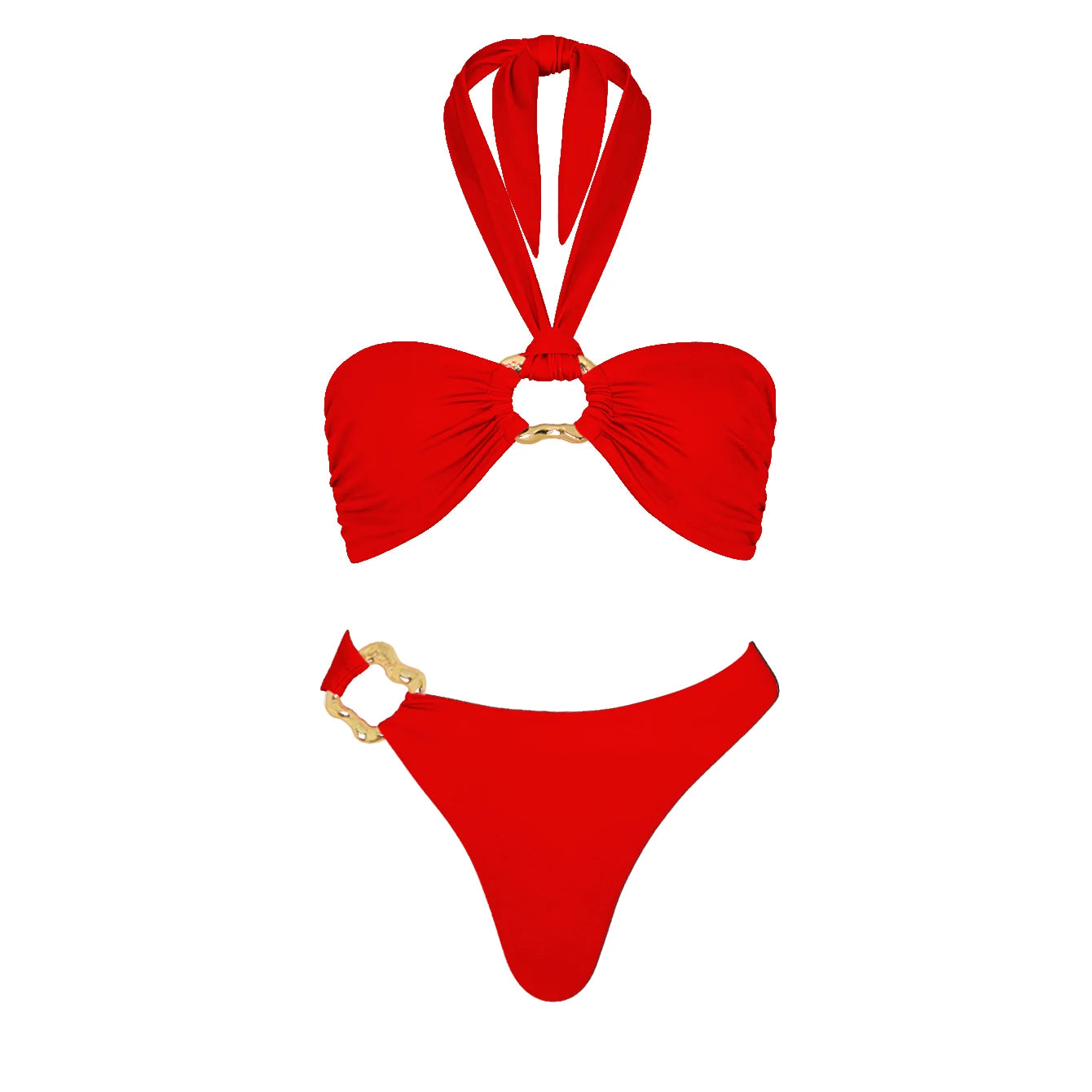 Conjunto Luxuoso com Pérolas – Biquíni Halter 3 Peças com Saída Ombro a Ombro