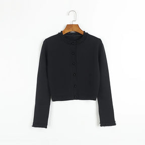 Cardigan em Tricô com Aplicações de Pérolas – Azul Serenity