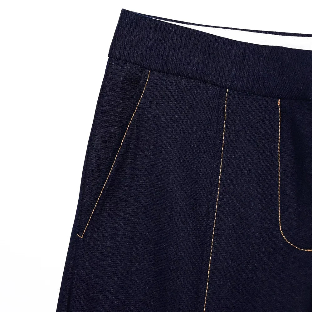 Conjunto Feminino – Blazer Curto com Botões Decorativos e Calça Reta Casual |