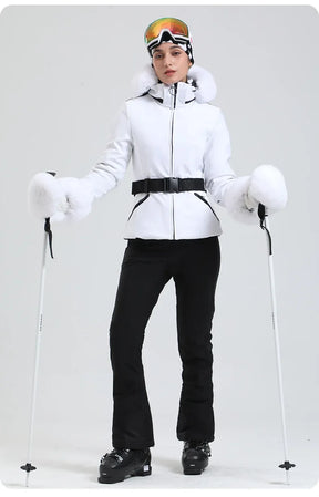 Jaqueta Feminina de Ski impermeável com Pelo no Punho e Capuz – Impermeável, Térmica e Respirável para Frio Extremo