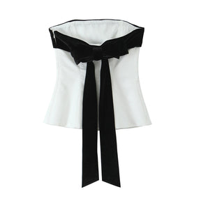 Blusa Sem Alças com Laço - Top Cropped Branco Estilo Chic