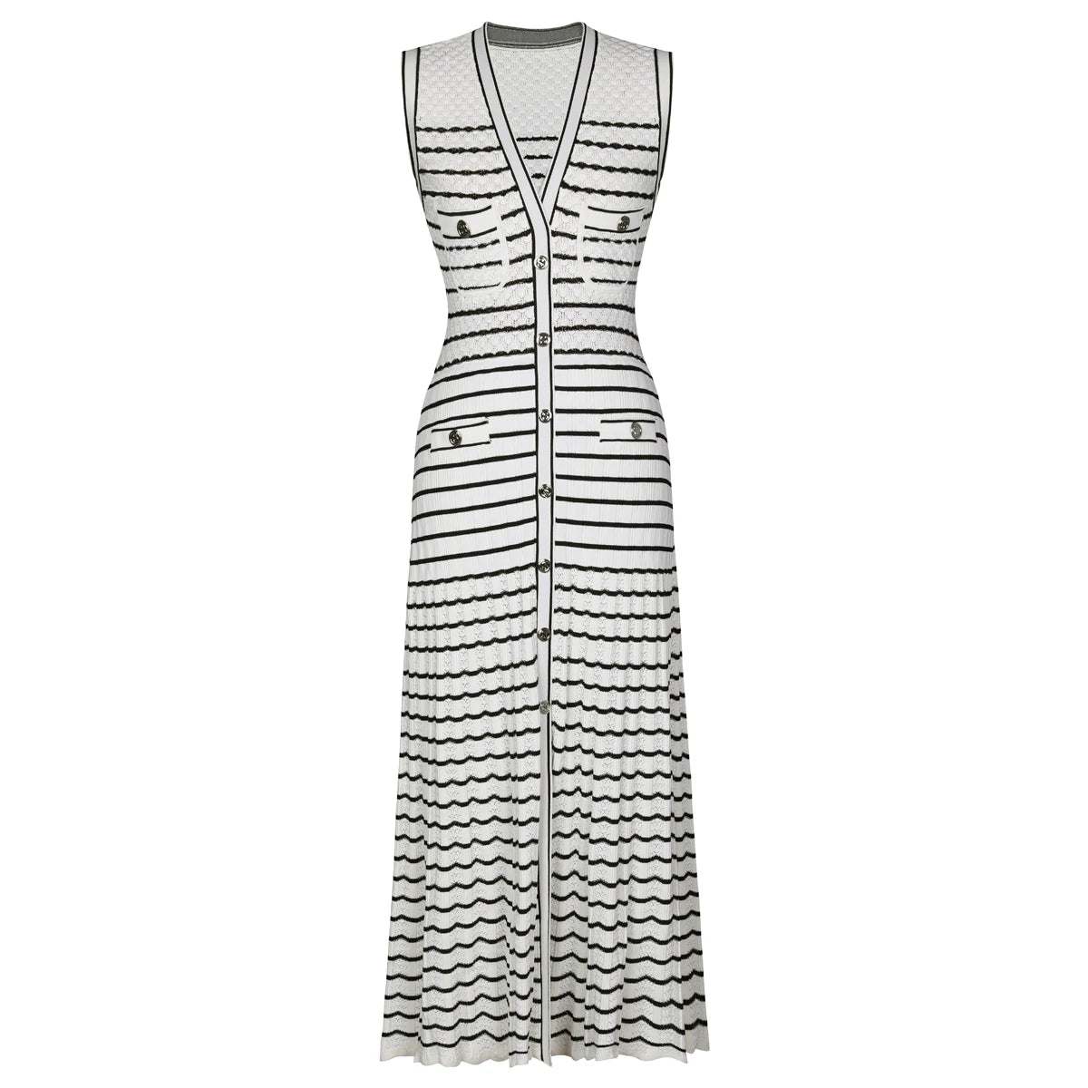 Vestido Cami em Tricô Canelado Premium com Abotoamento Frontal e Trama Ondulada