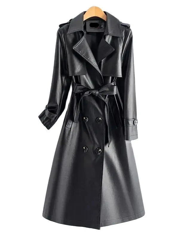 Trench Coat Couro de Cabra(Pelica)– Cintura Marcada e Caimento Sofisticado