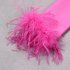 Vestido de Manga Longa com Plumas – Elegância e Sensualidade