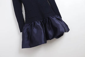 Vestido Mini de Luxo com Detalhes em Renda, Mangas Longas e Saia de Volume