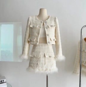 Conjunto Blazer Tweed e Pluma - Novidade