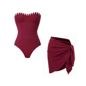 Conjunto de Biquíni Bandeau Tomara que Caia com Saia