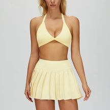Conjunto Esportivo Feminino 2 Peças – Saia Plissada + Top Halter com Bojo | Tênis, Golfe e Treinos