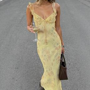 Vestido Longo Floral Retrô Amarelo – Elegância e frescor em cada detalhe