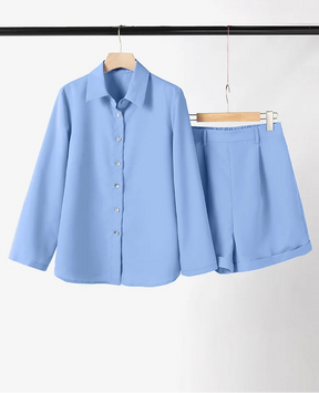 Conjunto Casual – Camisa de Manga Longa e Shorts de Cintura Alta