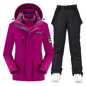 Conjunto Feminino para Ski e Snowboard – Jaqueta Acolchoada com Calça Impermeável e Proteção Térmica