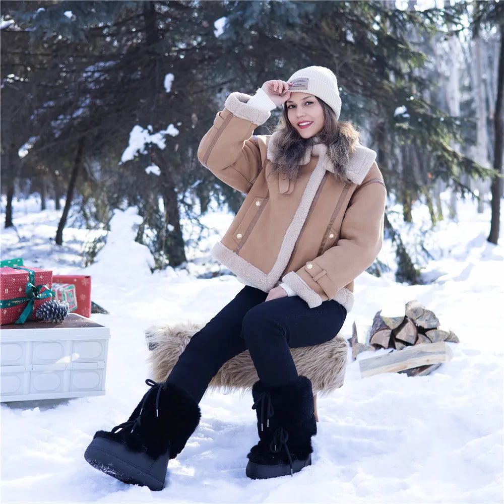 Botas de Neve com Peles Sintéticas – Plataforma Elegante e Conforto Aveludado