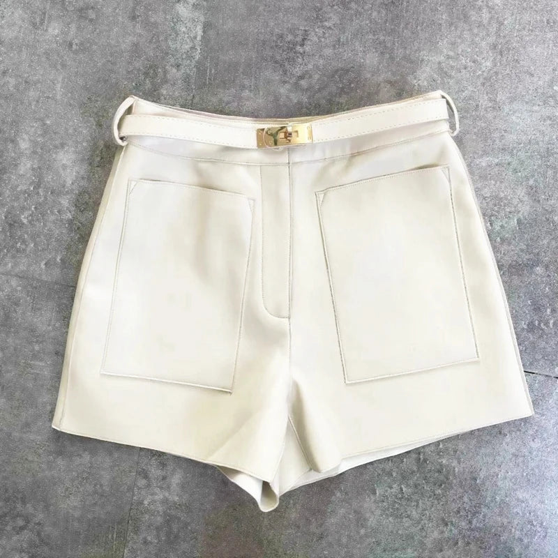 Shorts Couro Legitimo - Com Cinto