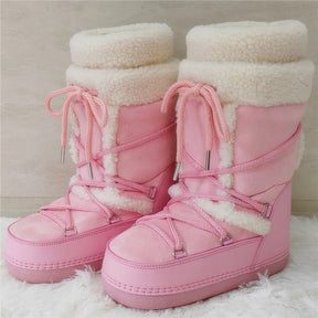 Botas de Neve com Peles Sintéticas – Plataforma Elegante e Conforto Aveludado