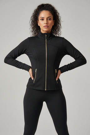 Conjunto Esportivo Feminino com Zíper Dourado e Calça Modeladora