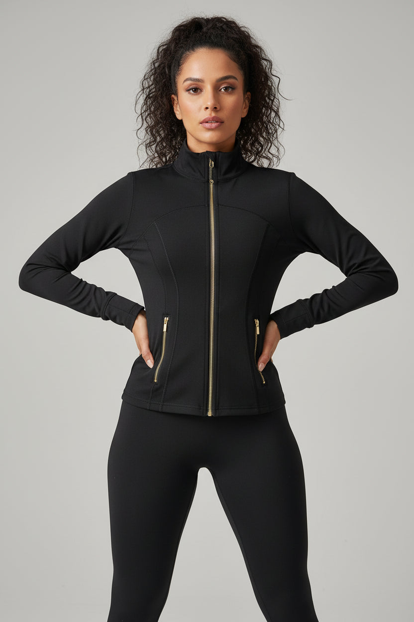 Conjunto Esportivo Feminino com Zíper Dourado e Calça Modeladora