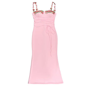 Vestido Longo Floral com Amarração e Modelagem Ajustada