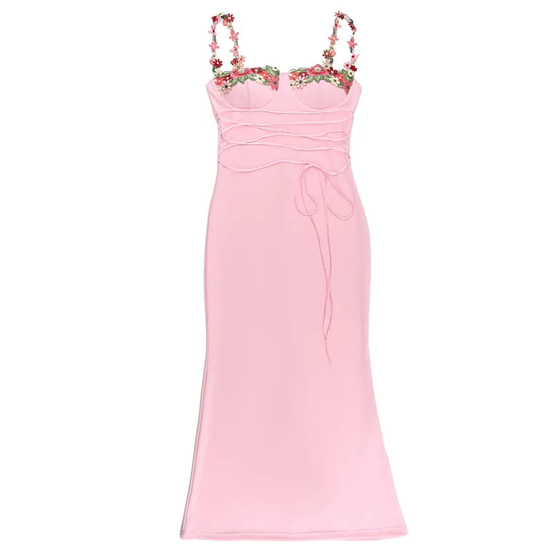Vestido Longo Floral com Amarração e Modelagem Ajustada