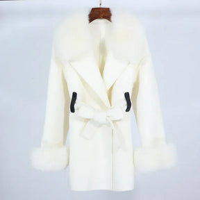 Casaco de Lã e Caxemira com Gola de Pele de Raposa