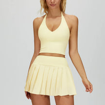 Conjunto Esportivo Feminino 2 Peças – Saia Plissada + Top Halter com Bojo | Tênis, Golfe e Treinos