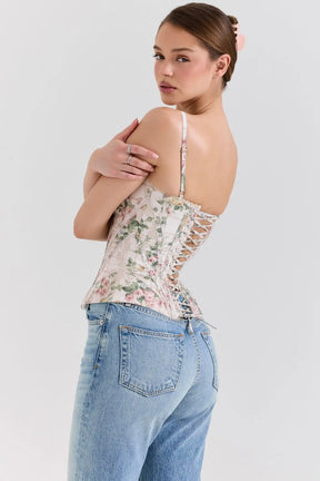 Corset Romântico com Sustentação e Estampa Delicada