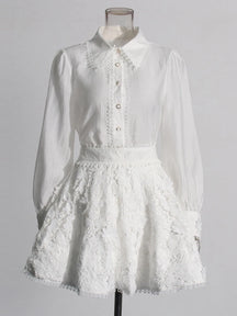 Conjunto Casual com Blusa Patchwork e Saia Mini – Estilo Chic e Atual