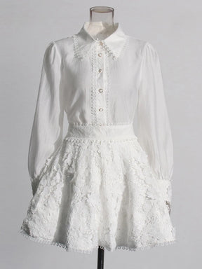 Conjunto Casual com Blusa Patchwork e Saia Mini – Estilo Chic e Atual