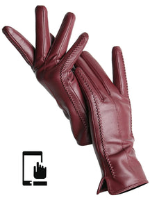 Luvas Femininas em Couro de Ovelha com Forro Aveludado e Toque para Tela – Elegância de Inverno