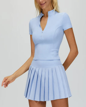 Conjunto Esportivo Feminino – Blusa com Zíper + Saia Plissada Cintura Alta | Tênis, Golfe e Treinos