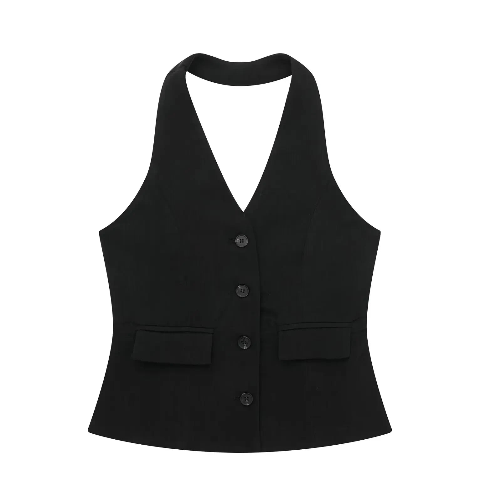Conjunto Colete Halter Sem Mangas com Bolsos + Calça Pantalona Cintura Alta, Look Executivo Moderno
