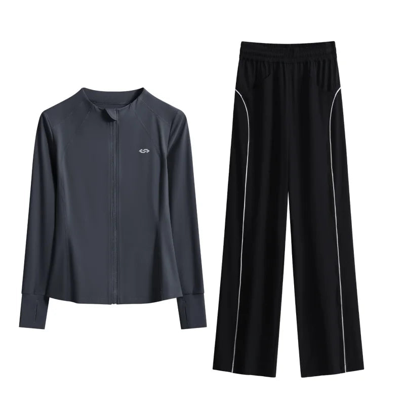 Conjunto Esportivo 2 Peças – Jaqueta de Manga Longa e Calça Pantalona Conforto Total