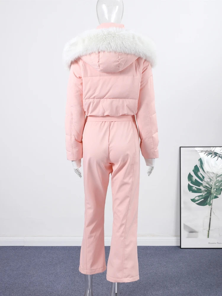 Macacão Feminino Elegante – Rosa -  Proteção Impermeável e Design de Inverno