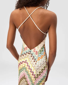 Vestido Longo de Crochê Decote V com Amarração — Elegante, Fresco para o Verão