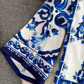 Conjunto Fashion Primavera - Camisa e Shorts com Estampa de Porcelana Azul e Branca