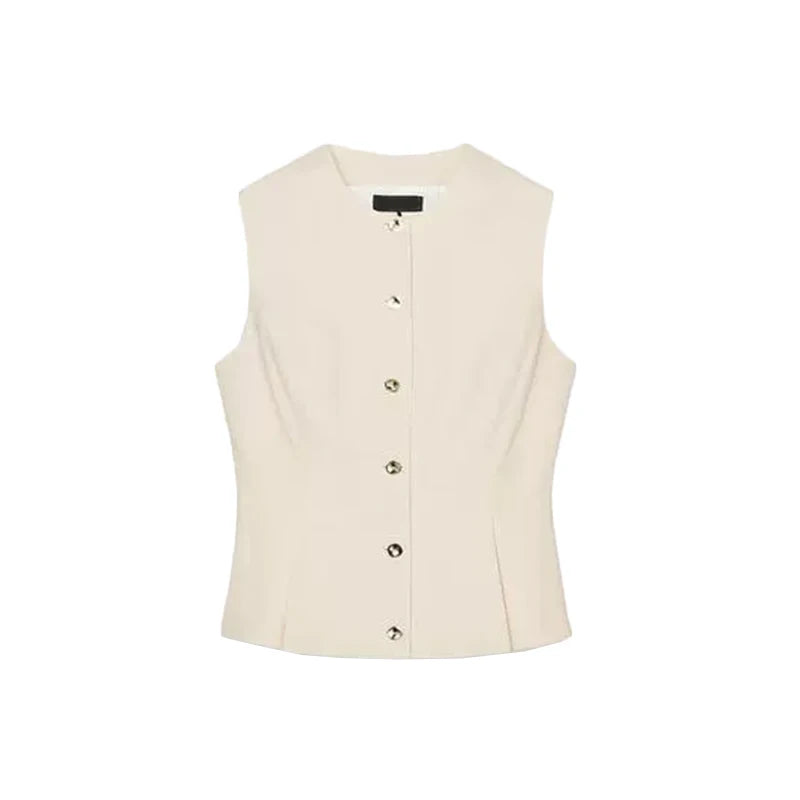 Colete Plissado em Linho Misto - Designer Elegante