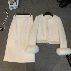 Conjunto Tweed Elegância Atemporal - Casaco Estruturado e Saia Cintura Alta