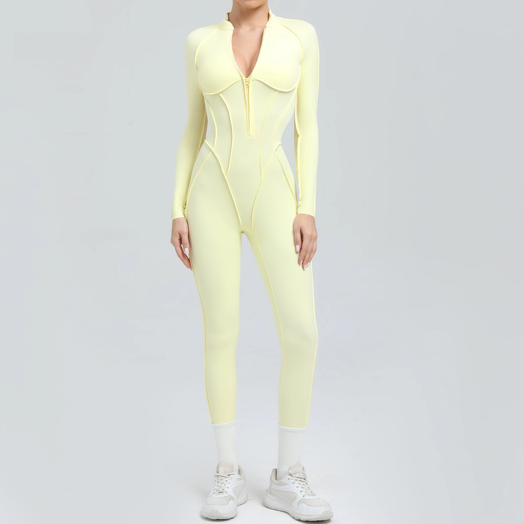 Padded Women Long Sleeve Sport Yoga Jumpsuit Workout Clothes for Women Sportwear Backless Zipper Fitness Gym Outfit