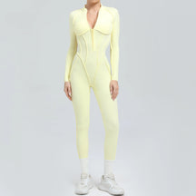 Padded Women Long Sleeve Sport Yoga Jumpsuit Workout Clothes for Women Sportwear Backless Zipper Fitness Gym Outfit