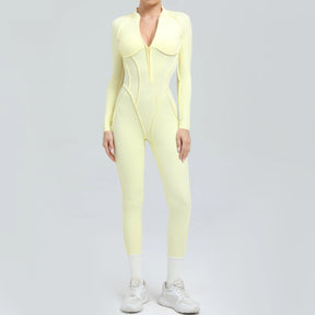 Padded Women Long Sleeve Sport Yoga Jumpsuit Workout Clothes for Women Sportwear Backless Zipper Fitness Gym Outfit