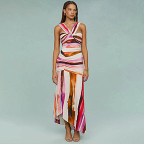 Conjunto Biquíni com Saia Longa Listrada