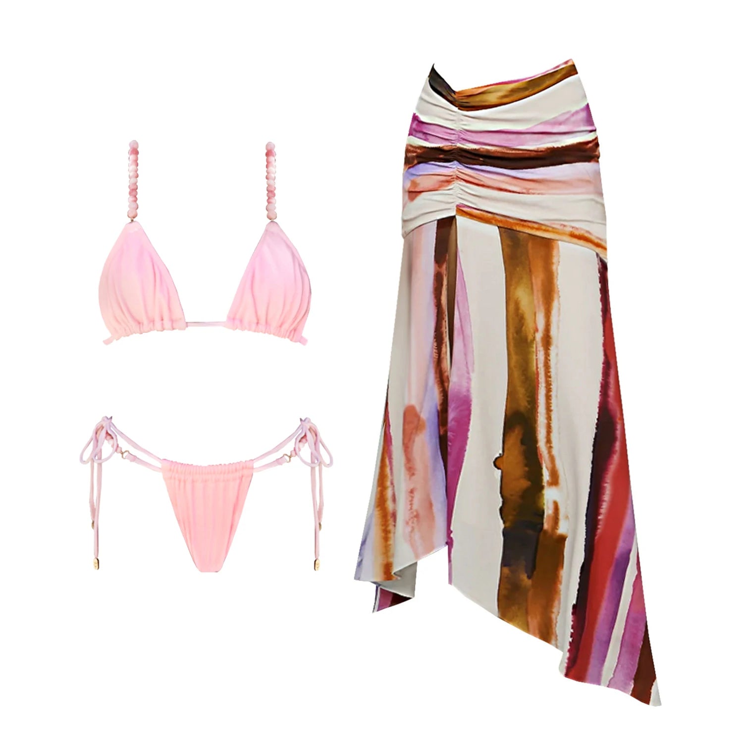 Conjunto Biquíni com Saia Longa Listrada